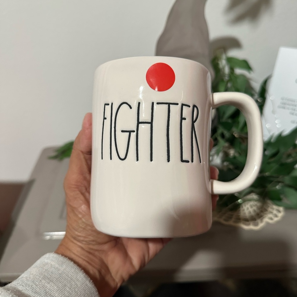 Rae Dunn Fighter Mug - Cream with Red Dot